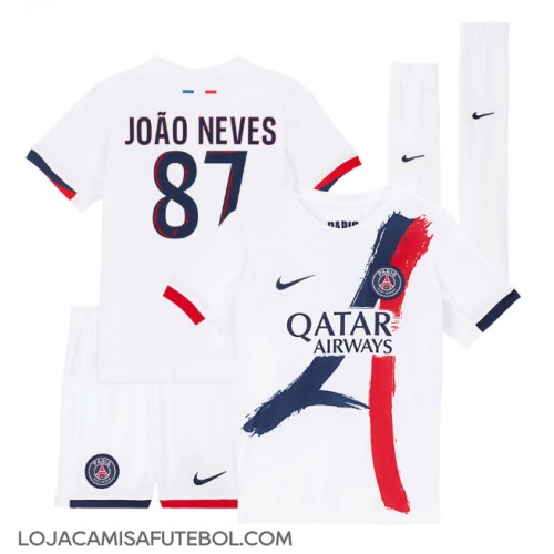 Camisa de Futebol Paris Saint-Germain Joao Neves #87 Equipamento Secundário Infantil 2024-25 Manga Curta (+ Calças curtas)